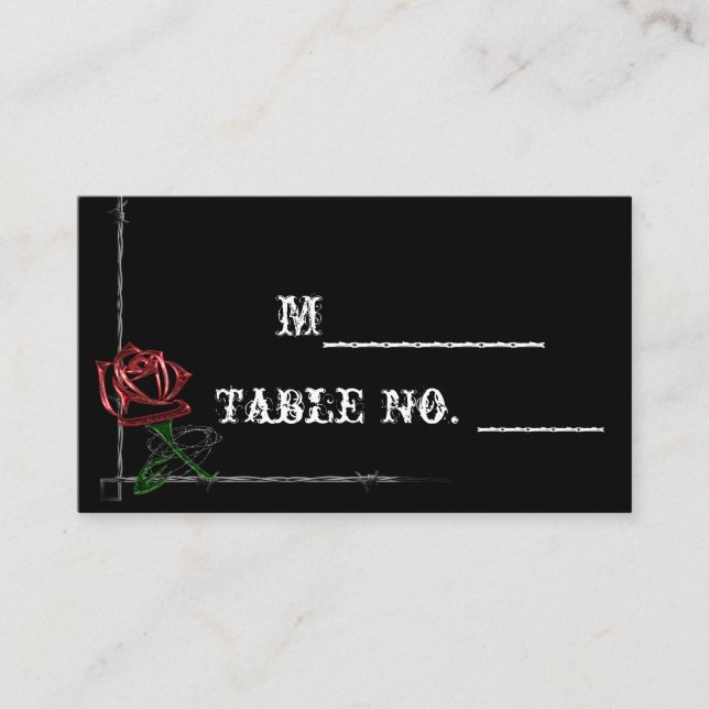 Gothic Barbed Wire and Rose Wedding Place Card (Front)