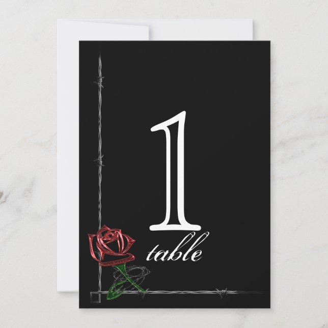 Gothic Barbed Wire Rose Anniversary Table Number (Front)