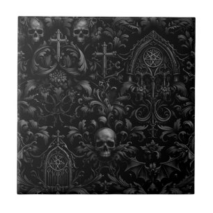Gothic Baroque Skull Pattern in Black Tile