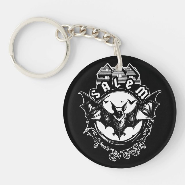 Gothic Bat And Salem Witch House Key Ring (Front)