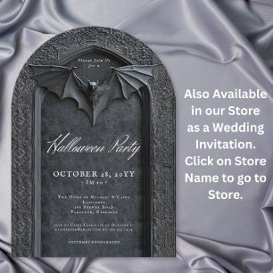 Gothic Bat Arched Tombstone Halloween Party Invitation