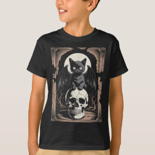 Gothic Bat Cat Skull Goth Black Metal Horror Cat T-Shirt
