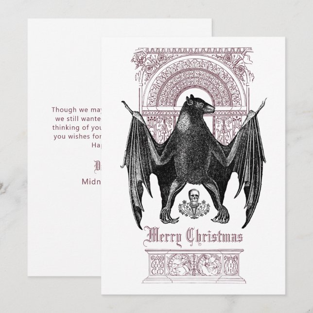 Gothic Bat Merry Christmas Holiday Card (Front/Back)