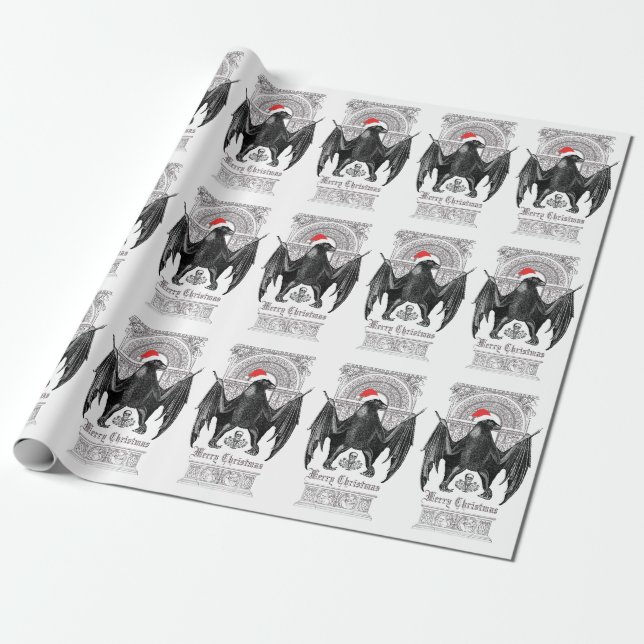 Gothic Bat Merry Christmas Holiday Wrapping Paper (Unrolled)