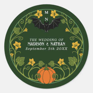 Gothic Bat Pumpkin Floral Autumn Wedding Classic Round Sticker