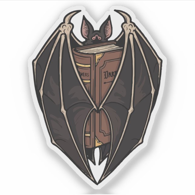 Gothic Bat Reading Dark Spell Book (Front)