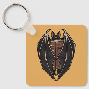 Gothic Bat Reading Dark Spell Book Key Ring