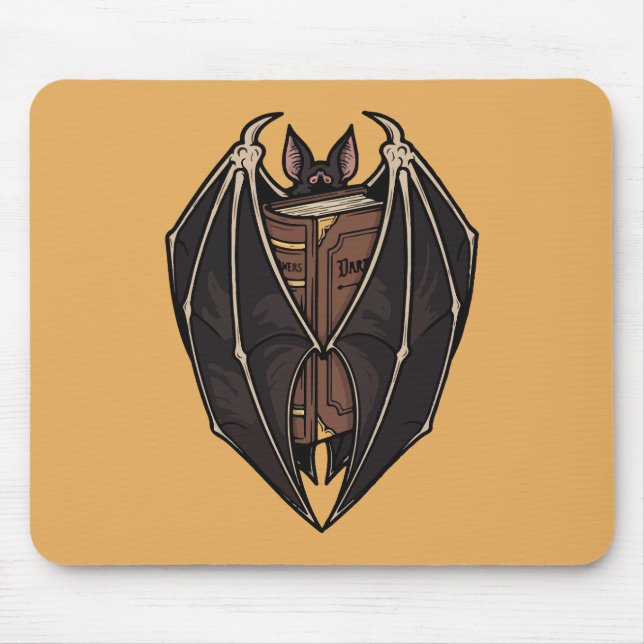 Gothic Bat Reading Dark Spell Book Mouse Mat (Front)
