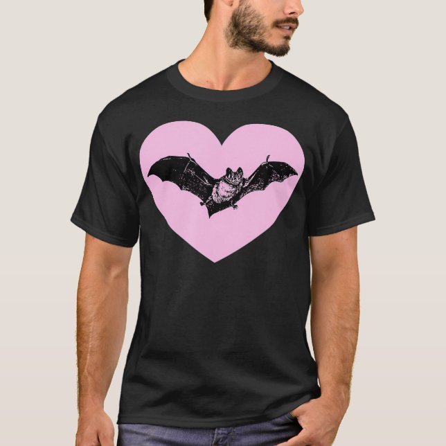 Gothic Bat Red Heart Goth Halloween Valentines T-Shirt (Front)