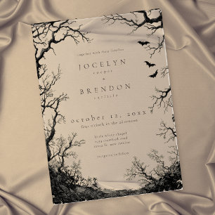 Gothic Bat Tree Engraving Black Wedding Acrylic Invitations