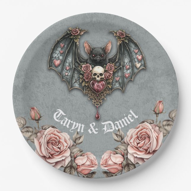 Gothic Bat Wedding  Paper Plate (Front)