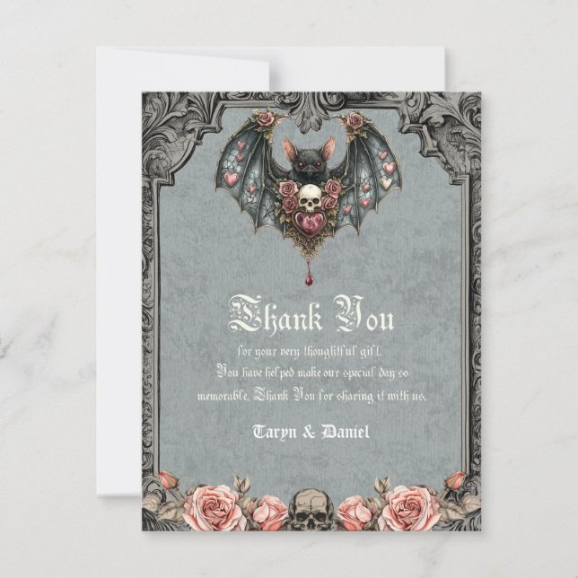 Gothic Bat Wedding Thank You Cards (Front)