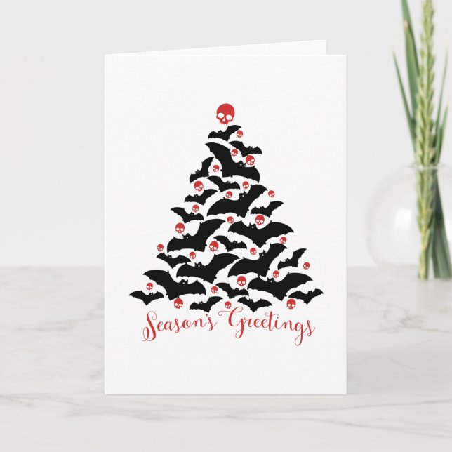 Gothic Bats Christmas Tree Holiday Card (Front)