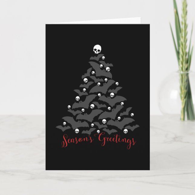 Gothic Bats Christmas Tree Holiday Card (Front)