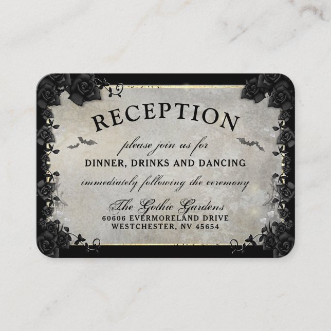 Gothic Bats Grey Black Halloween Reception Cards (Front)