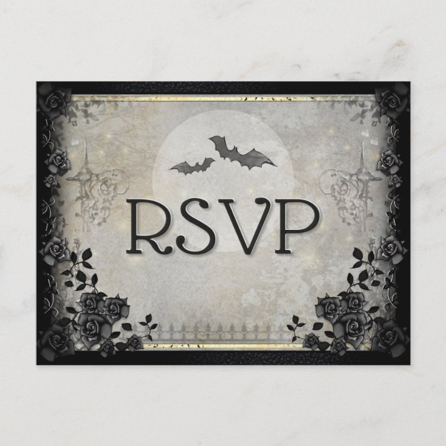 Gothic Bats Grey RSVP PostCard (Front)