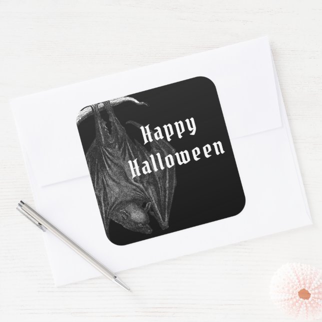 Gothic Bats Happy Halloween Square Sticker (Envelope)