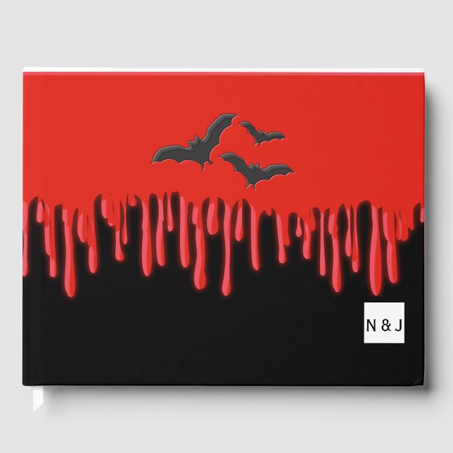 Gothic Bats & Red Dripping Blood Halloween Guest Book (Front)