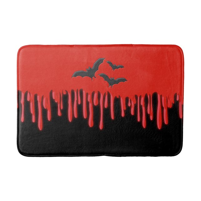 Gothic Bats & Red Dripping Blood Halloween Party Bath Mat (Front)