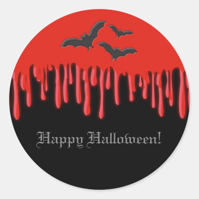 Gothic Bats & Red Dripping Blood Halloween Party Classic Round Sticker (Front)