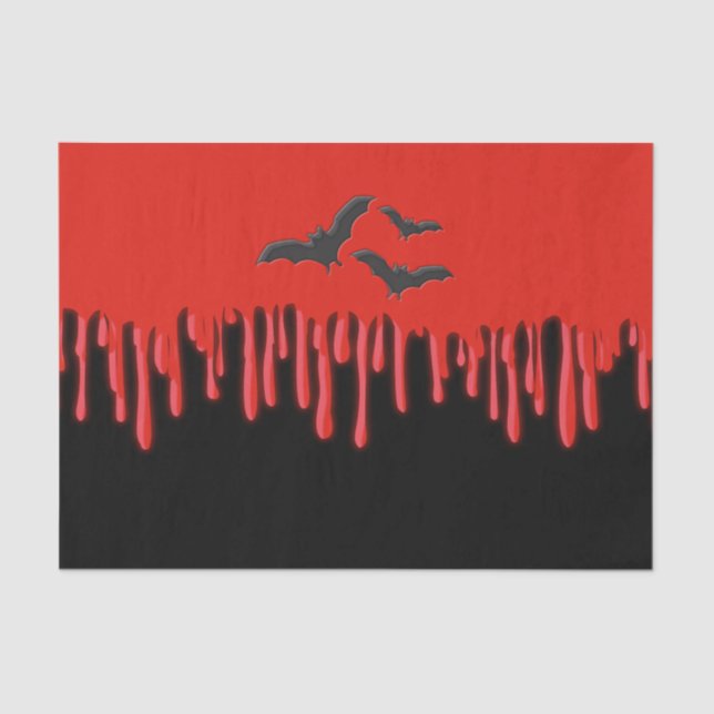 Gothic Bats & Red Dripping Blood Halloween Party Tissue Paper (Front)