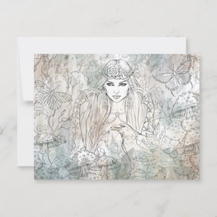 Gothic beautiful witch with raven postcard