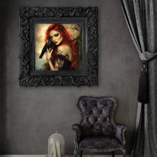 Gothic Beauty with Raven Poster