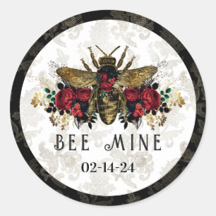 Gothic Bee & Roses Classic Round Sticker