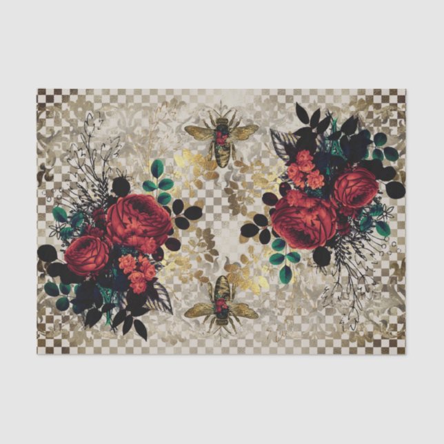 Gothic Bee & Roses Tissue Paper (Front)