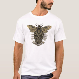 Gothic Bee Skull - Ornate Gold Honeybee T-Shirt