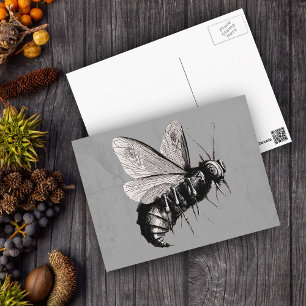 Gothic Bee Skull Wings Postcard