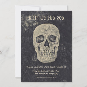 Gothic Beige Grey Skull Birthday RIP To His 20s Invitation