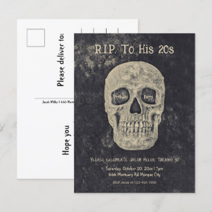 Gothic Beige Grey Skull Birthday RIP To His 20s Invitation Postcard