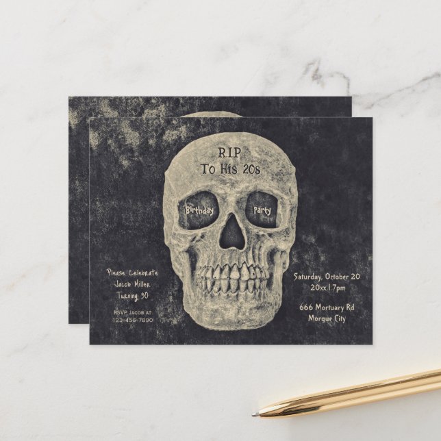 Gothic Beige Skull Birthday RIP To His 20s Budget (Front/Back In Situ)