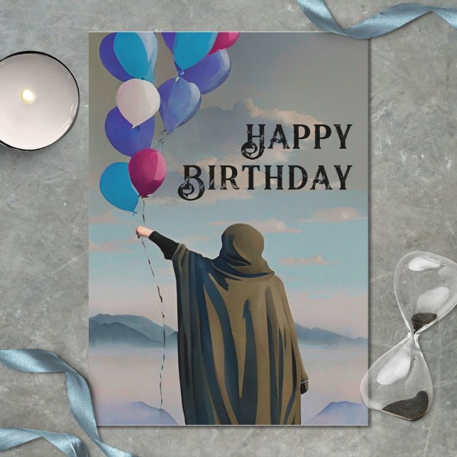 Gothic Birthday Black Cloak & Dark Sky Balloons Card (Creator Uploaded)