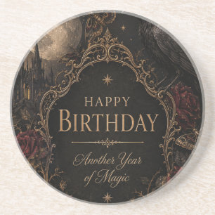 Gothic Birthday Card, Dark Floral, Moths, Roses Coaster