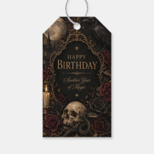 Gothic Birthday Card, Dark Floral, Moths, Roses Gift Tags