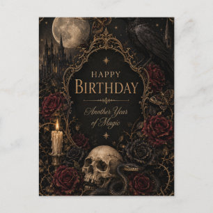 Gothic Birthday Card, Dark Floral, Moths, Roses Holiday Postcard