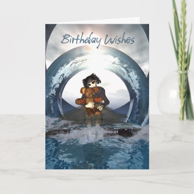 Gothic Birthday Card Little Goth Girl And Deaddy B (Front)