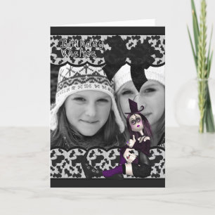 gothic birthday photo card with ribbon and lace -