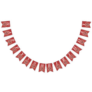 Gothic Birthday Skull Bones Red Heart on Spirals Bunting