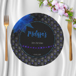 Gothic Black and Blue Birthday  Paper Plate<br><div class="desc">Make your birthday celebration a memorable affair with this exquisite paper plate design. Featuring a sleek black background adorned with intricate blue floral accents and shimmering beads,  those paper plates set the tone for a truly stylish event.</div>