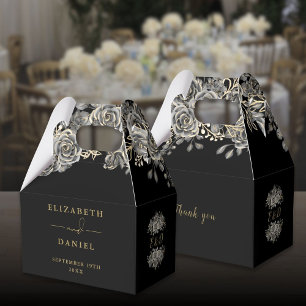 Gothic Black And Gold Floral Rose Monogram Wedding Favour Box