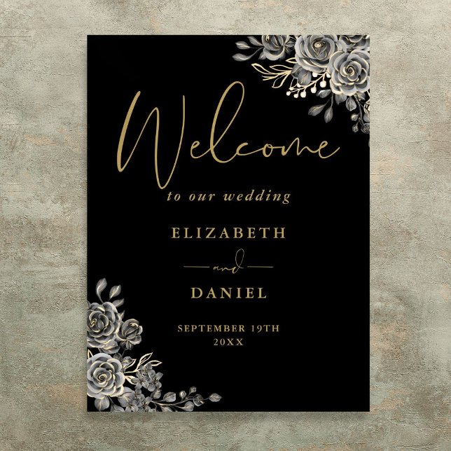 Gothic Black And Gold Floral Wedding Welcome Sign (Gothic Black And Gold Floral Wedding Welcome Sign)