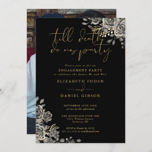 Gothic Black And Gold Photo Engagement Party Invitation