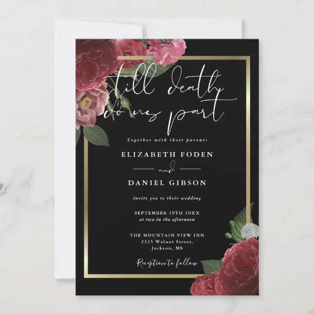 Gothic Black And Gold Roses Floral Wedding Invitation | Zazzle
