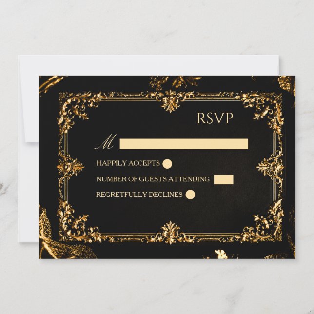 Gothic Black and Gold RSVP Card (Front)