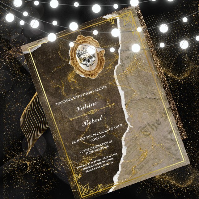 Gothic Black And Gold Skull Adult Halloween Party  Invitation (Creator Uploaded)
