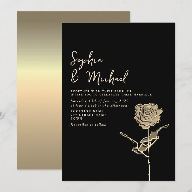 Gothic Black and Gold Wedding Invitation (Front/Back)