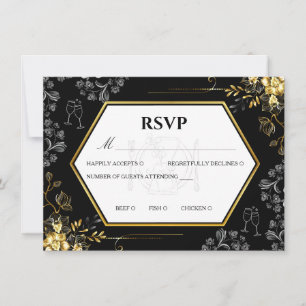 Gothic Black and Gold Wedding RSVP Card